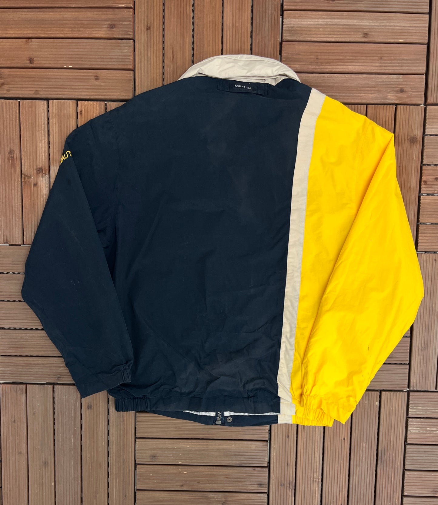 Nautica Colour Blocked Graphic Windbreaker | Size Large | Vintage 2000s Branded Yellow & Blue Windbreaker Jacket |