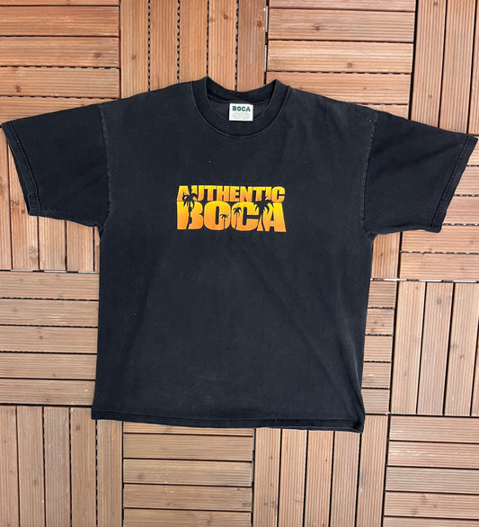 Authentic Boca Graphic Tee | Size X-Large | Vintage 1990s Branded Promotional Black T-Shirt | Made in Canada |