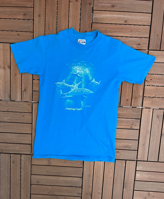 Sandbridge Beach, Virginia Graphic Tee | Size Medium | Vintage 1980s Single Stitch Tourist Blue T-Shirt | Made in USA |