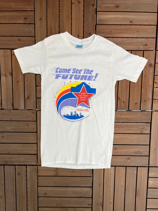 XXIII AAU Junior Olympic Games | Size Small | Vintage 1980s Single Stitch Promotional White T-Shirt |