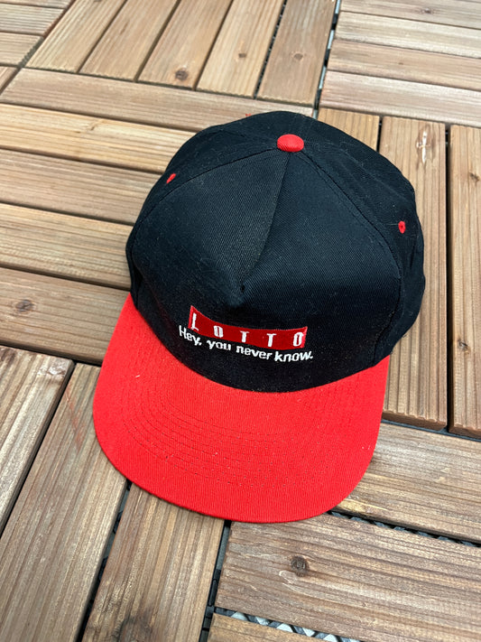 Lotto Hey, You Never Know Graphic Hat | Vintage 1990s Promotional Black Cap |