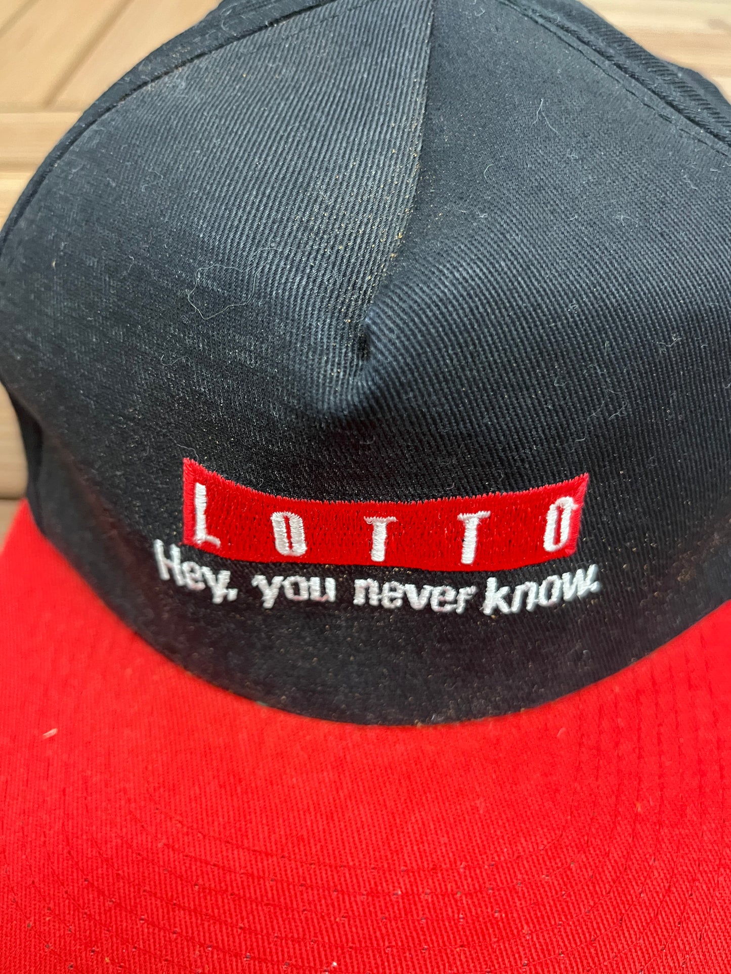 Lotto Hey, You Never Know Graphic Hat | Vintage 1990s Promotional Black Cap |