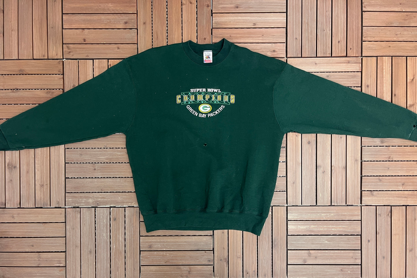 Green Bay Packers Super Bowl Champions Graphic Crewneck | Size XX-Large | Vintage 1990s NFL Football Green Sweater |