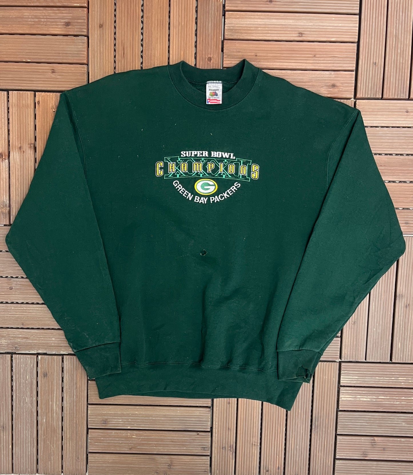 Green Bay Packers Super Bowl Champions Graphic Crewneck | Size XX-Large | Vintage 1990s NFL Football Green Sweater |