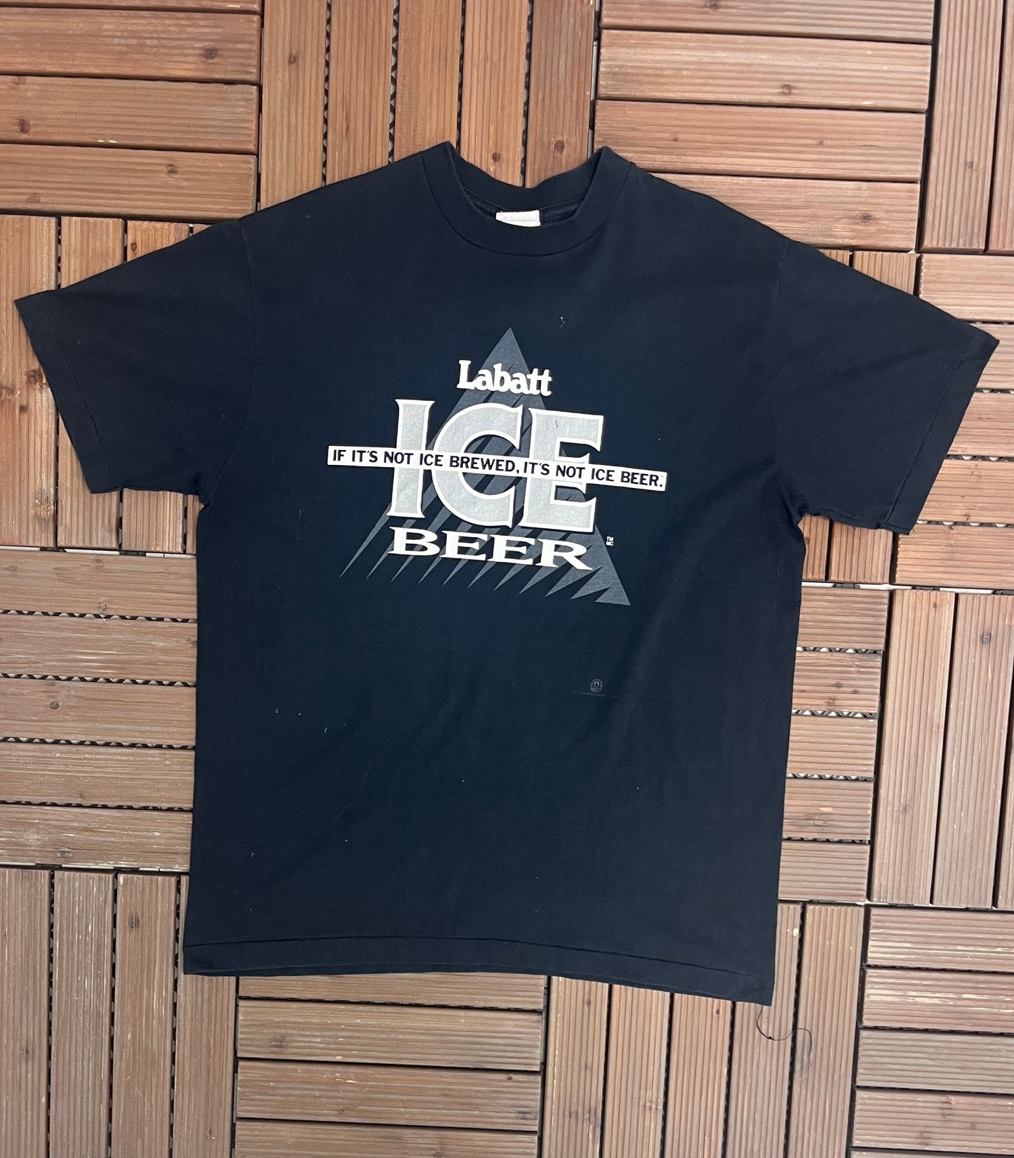 Labatt Ice Beer Graphic Tee | Size X-Large | Vintage 1990s Single Stitch Promotional Black T-Shirt |