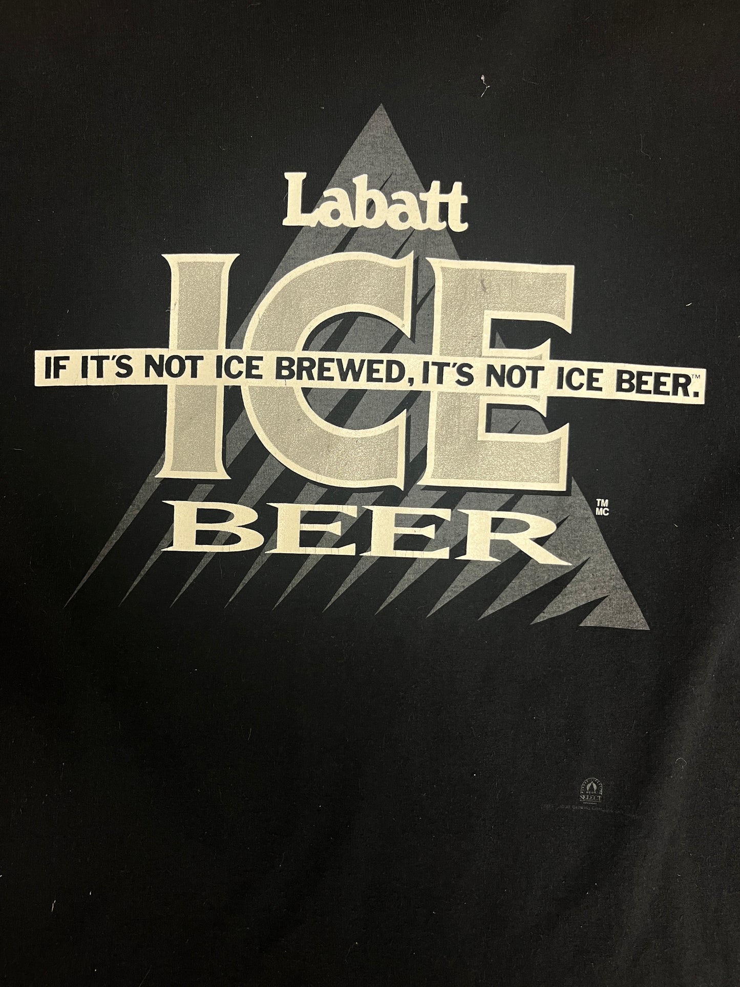 Labatt Ice Beer Graphic Tee | Size X-Large | Vintage 1990s Single Stitch Promotional Black T-Shirt |