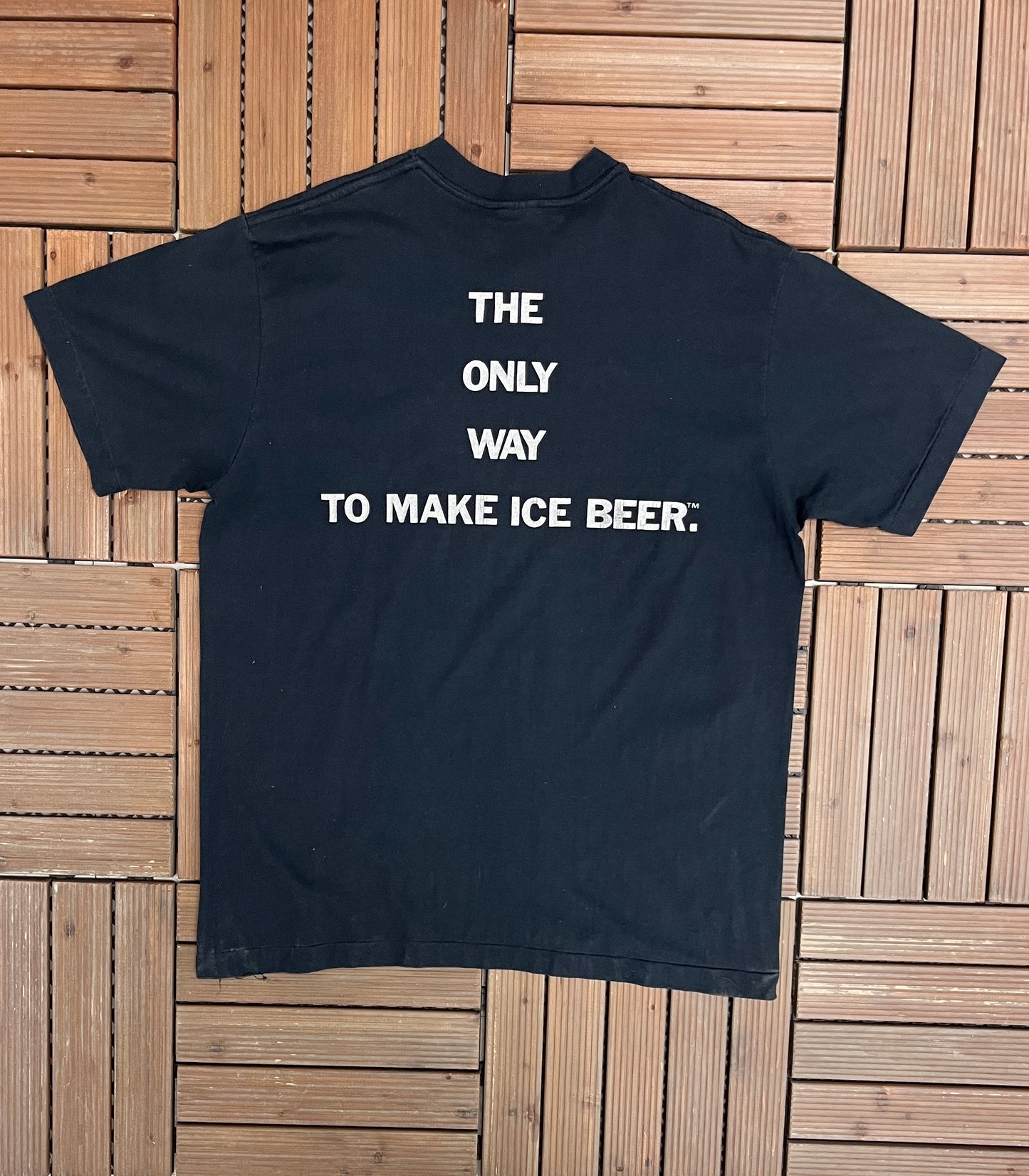 Labatt Ice Beer Graphic Tee | Size X-Large | Vintage 1990s Single Stitch Promotional Black T-Shirt |