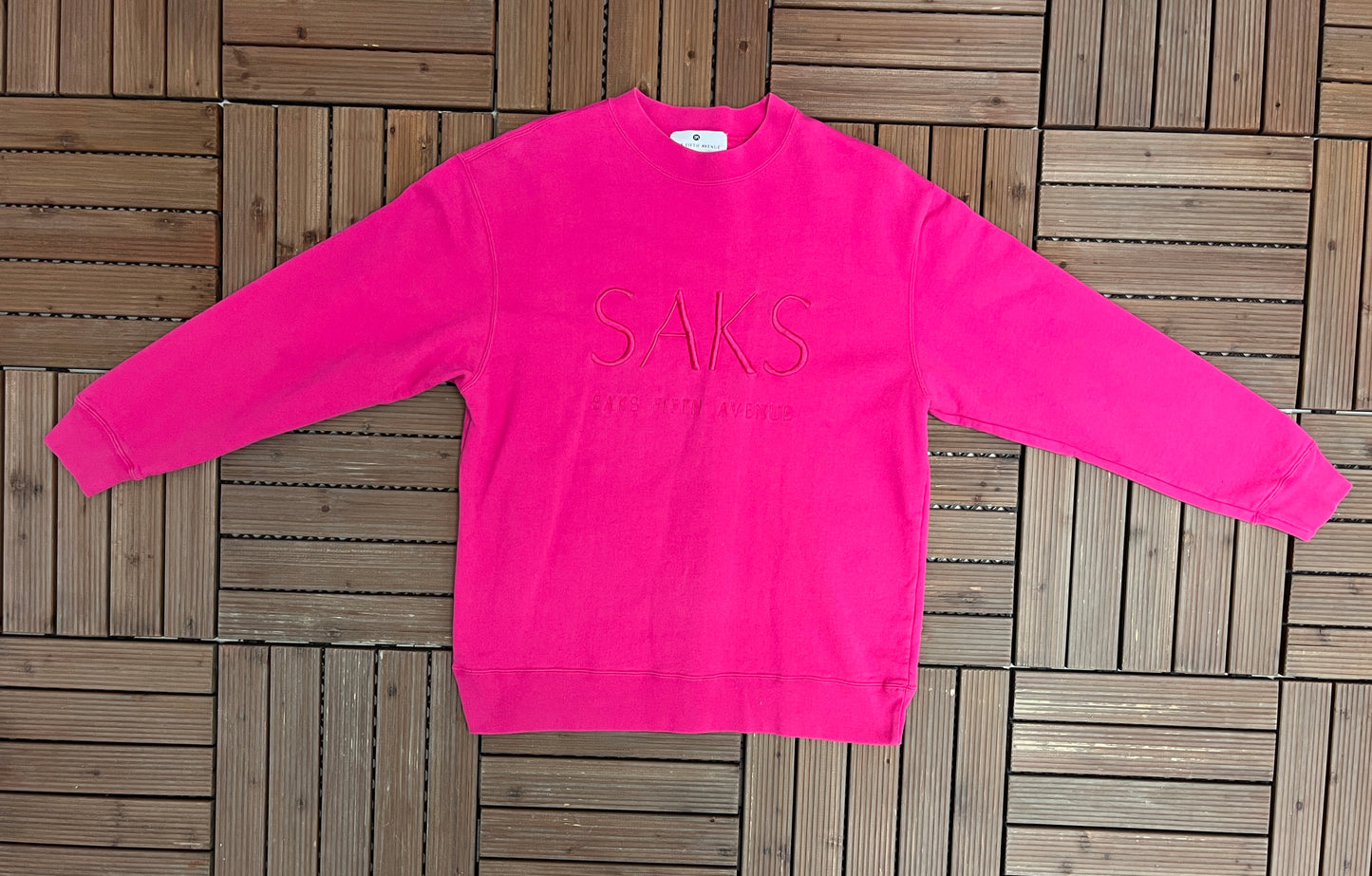 Saks Fifth Avenue Graphic Crewneck | Size Medium | Vintage 2000s Promotional Pink Sweater |