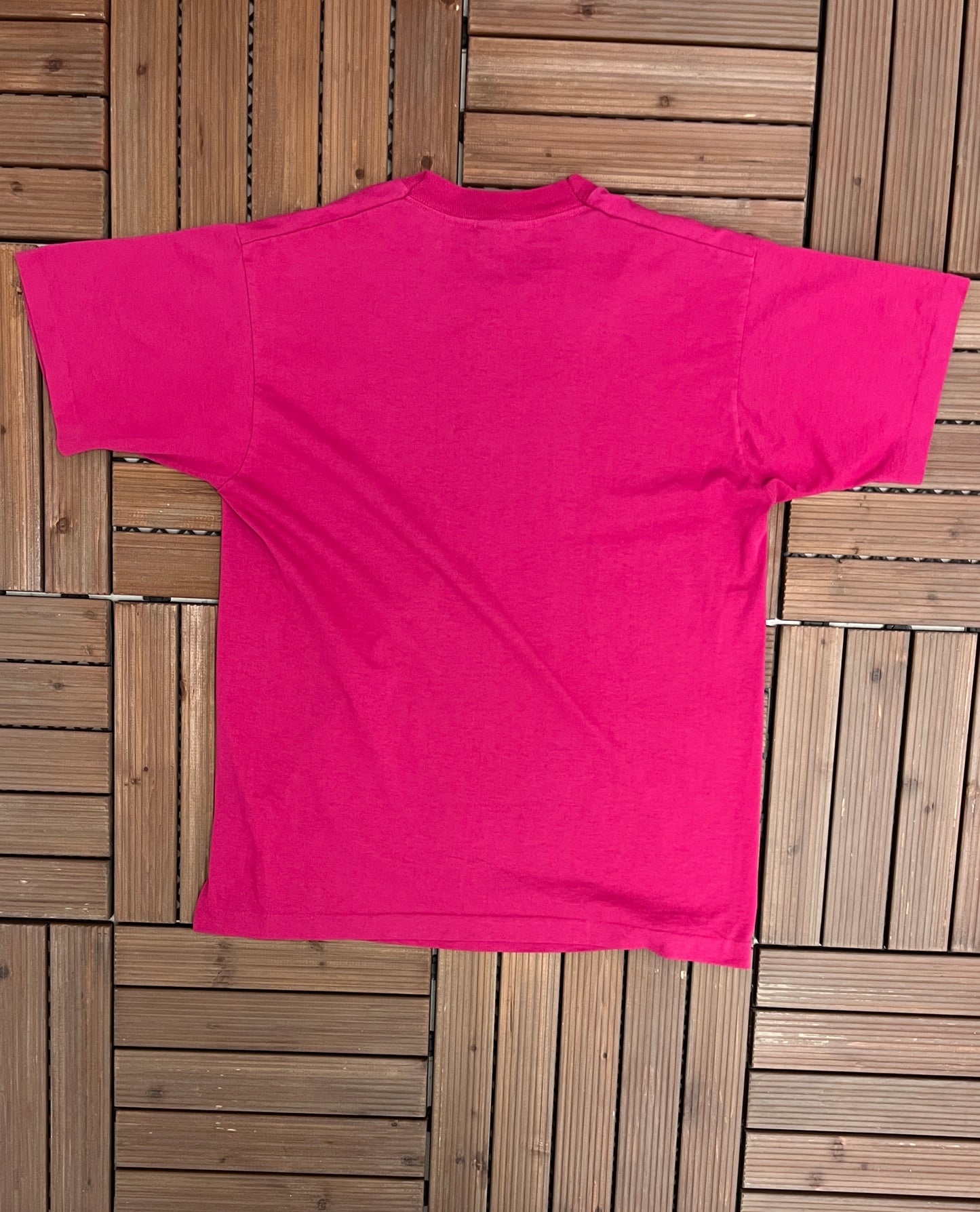 Let's Talk Q.A. Graphic Tee | Size Large | Vintage 1990s Single Stitch Pink T-Shirt | Made in Canada |