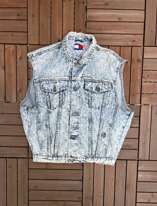 Tommy Hilfiger Crest Denim Jean Jacket Vest | Size Medium | Vintage 2000s Branded Light Blue Denim Vest |