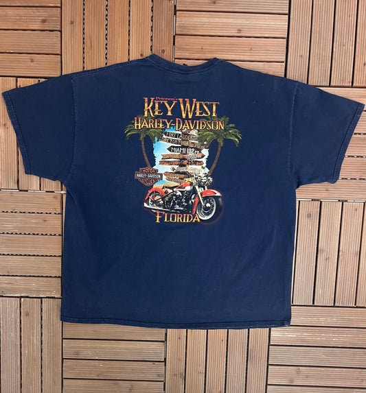 Harley Davidson Key West, Florida Graphic Tee | Size XX-Large | Vintage 2000s Biker Motorcycle Blue T-Shirt |