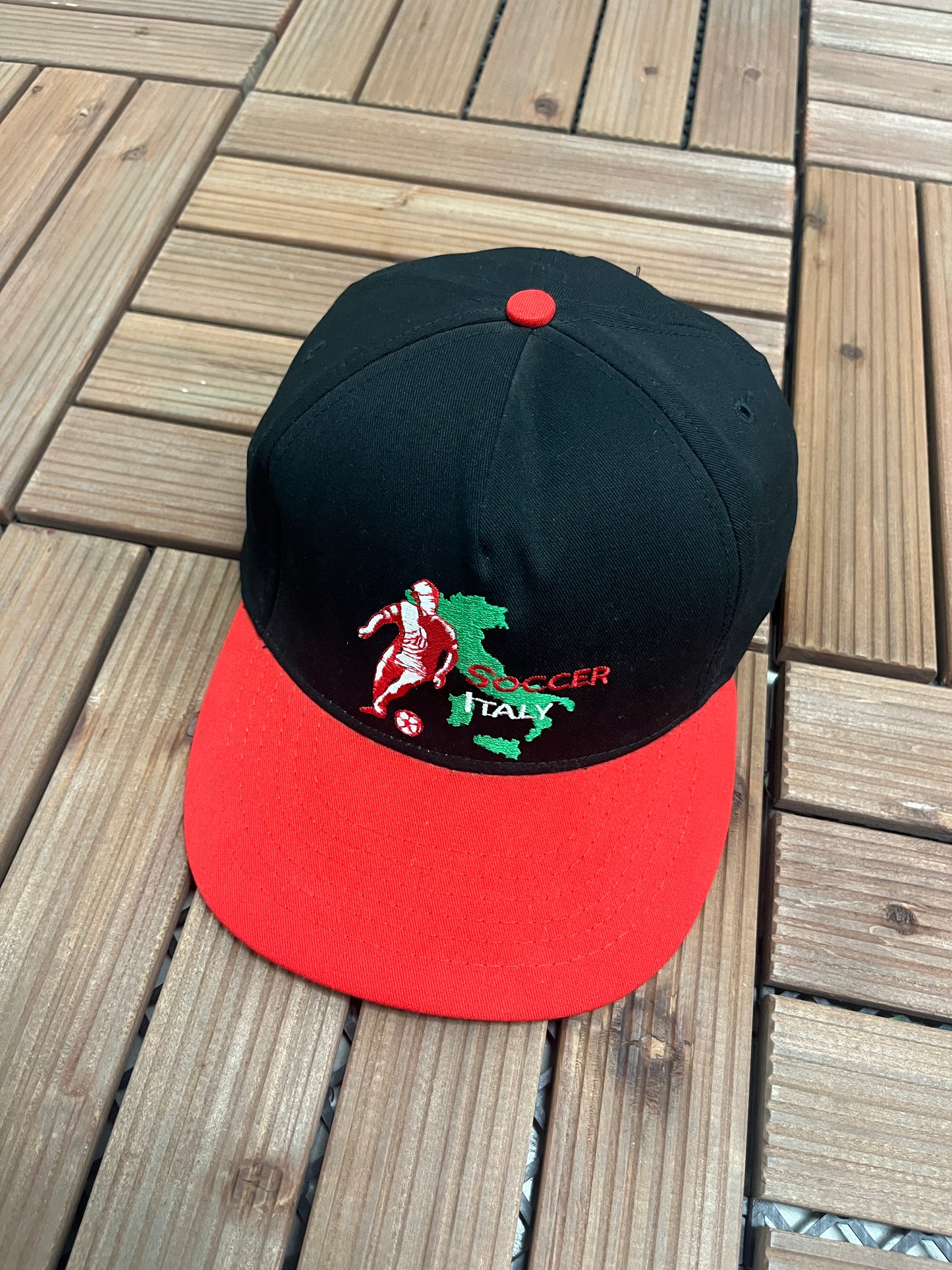 Italy Soccer Graphic Hat | Snap Back Adjustable | Vintage 1990s Soccer Football Black Cap |