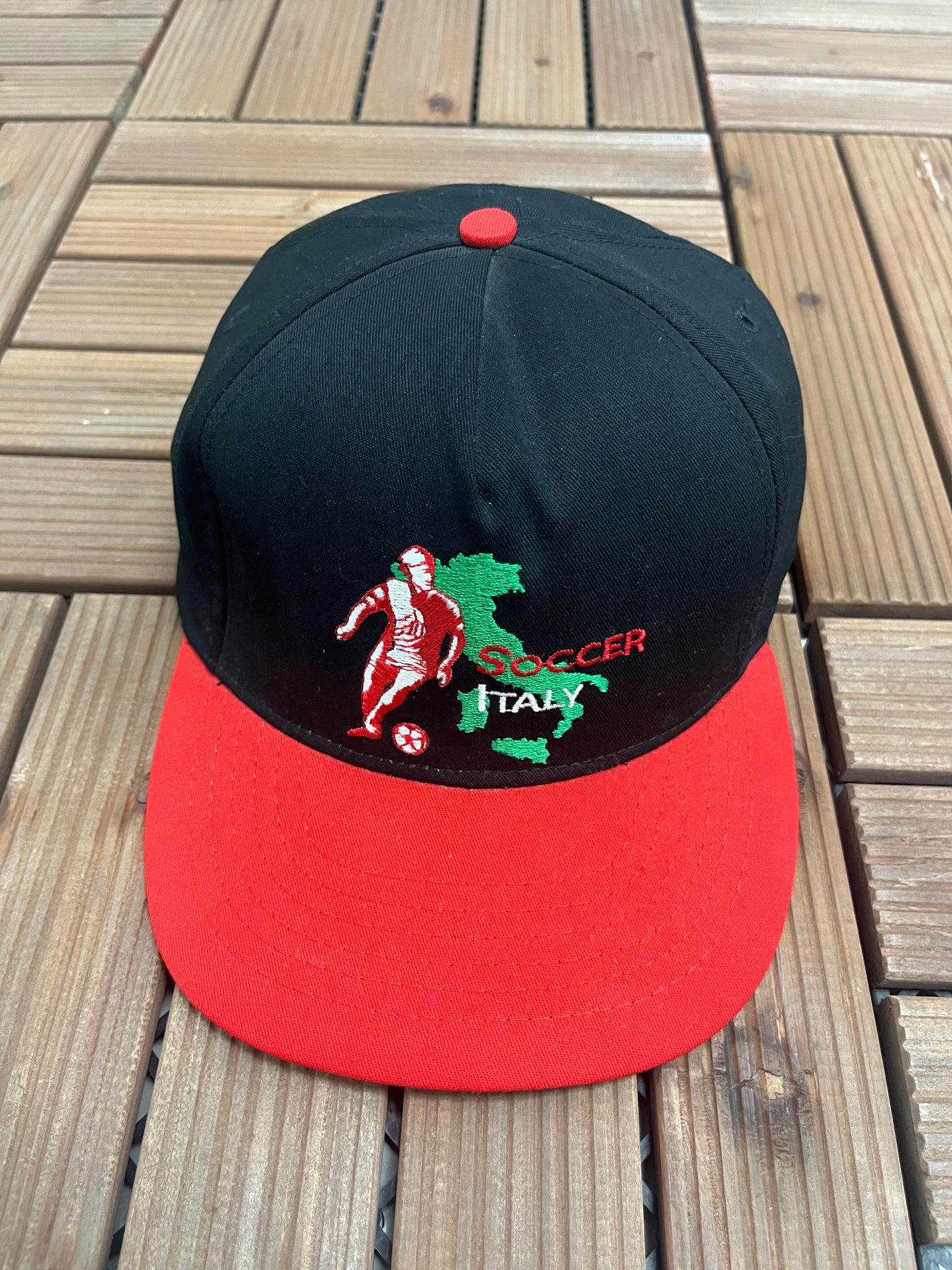 Italy Soccer Graphic Hat | Snap Back Adjustable | Vintage 1990s Soccer Football Black Cap |