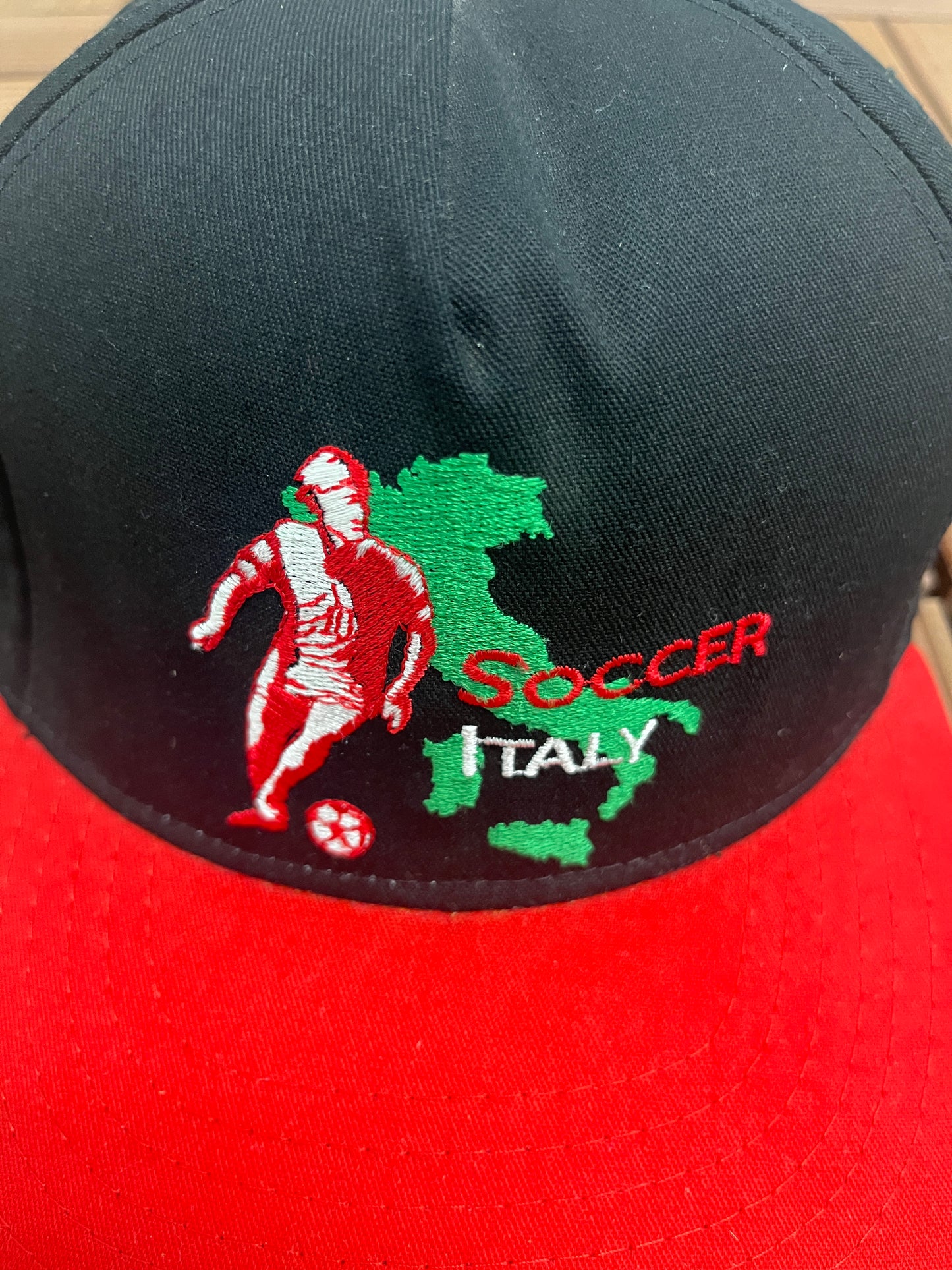 Italy Soccer Graphic Hat | Snap Back Adjustable | Vintage 1990s Soccer Football Black Cap |