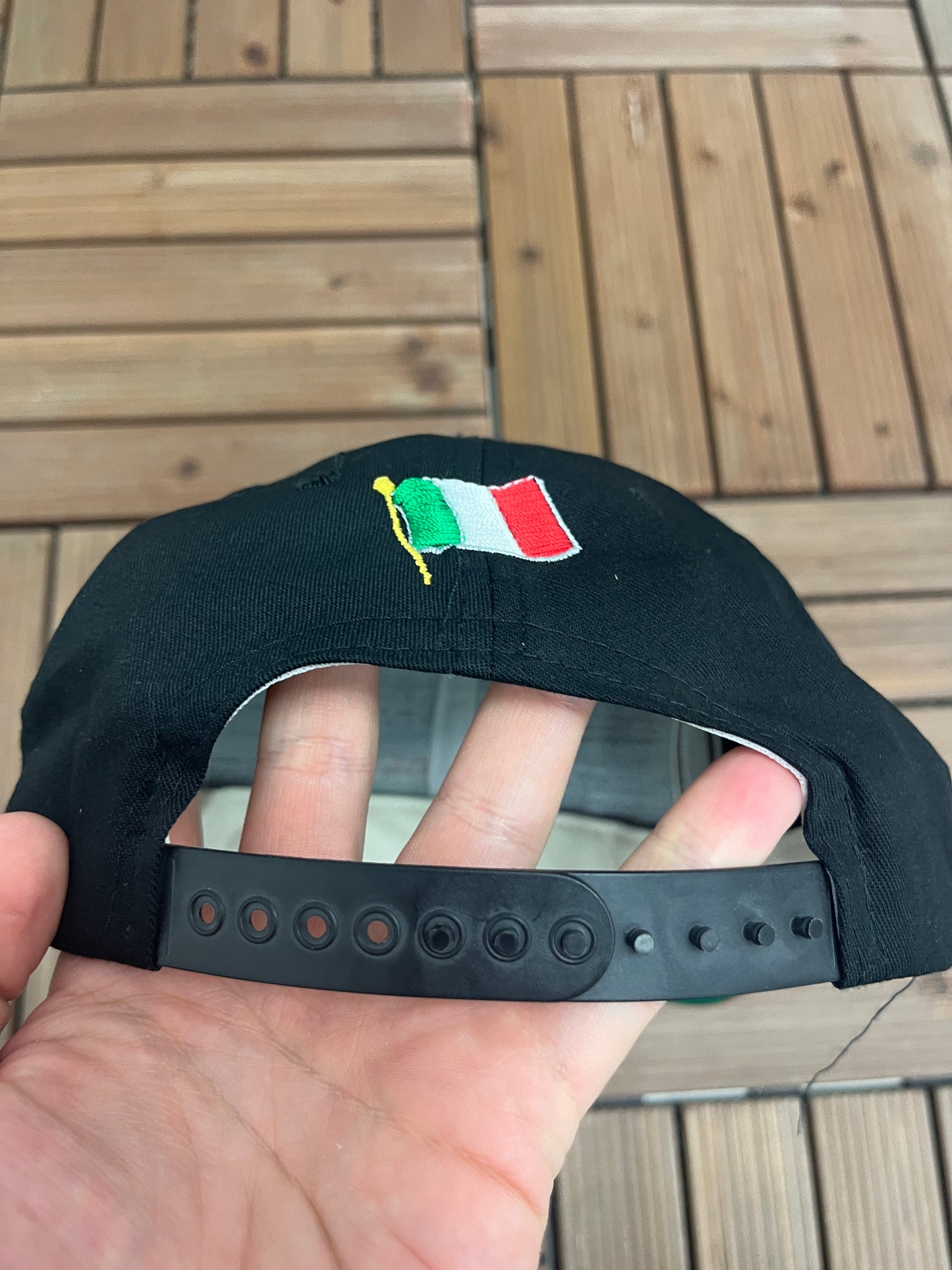 Italy Soccer Graphic Hat | Snap Back Adjustable | Vintage 1990s Soccer Football Black Cap |