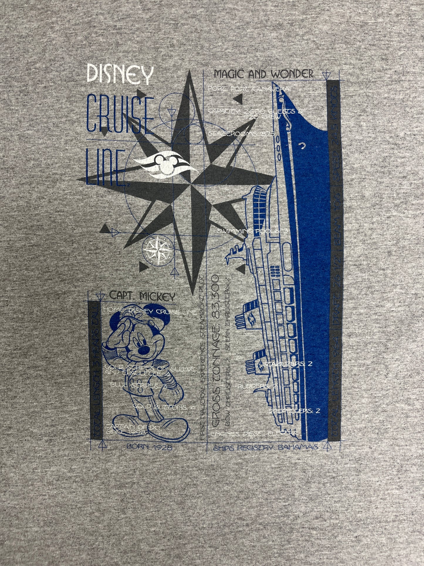 Disney Cruise Line Graphic Tee | Size X-Large | Vintage 2000s Disney Cartoon Promotional Grey T-Shirt |