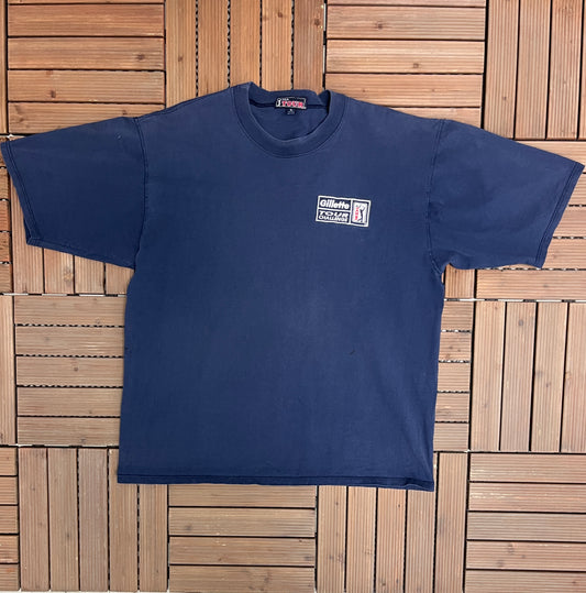 PGA Gilette Tour Challenge Embroidered Graphic Tee | Size X-Large | Vintage 1990s PGA Golf Blue T-Shirt | Made in USA |