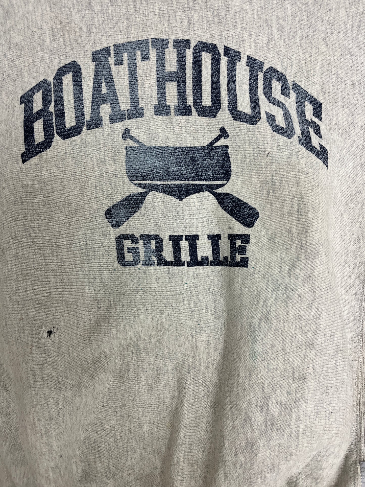 Boathouse Grille Graphic Crewneck | Size Medium | Vintage 1990s Promotional Grey Sweater |