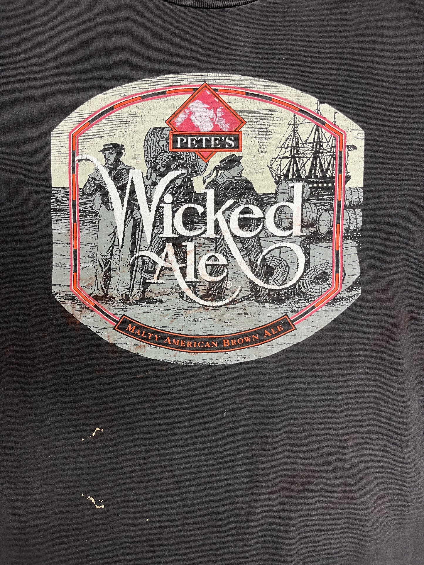 Pete's Wicked Ale Graphic Tee | Size Large | Vintage 1990s Single Stitch Alcohol Promotional T-Shirt |
