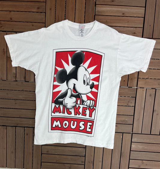 Mickey Mouse Graphic Tee | Size X-Large | Vintage 1990s Single Stitch Disney Cartoon White T-Shirt | Made in USA |