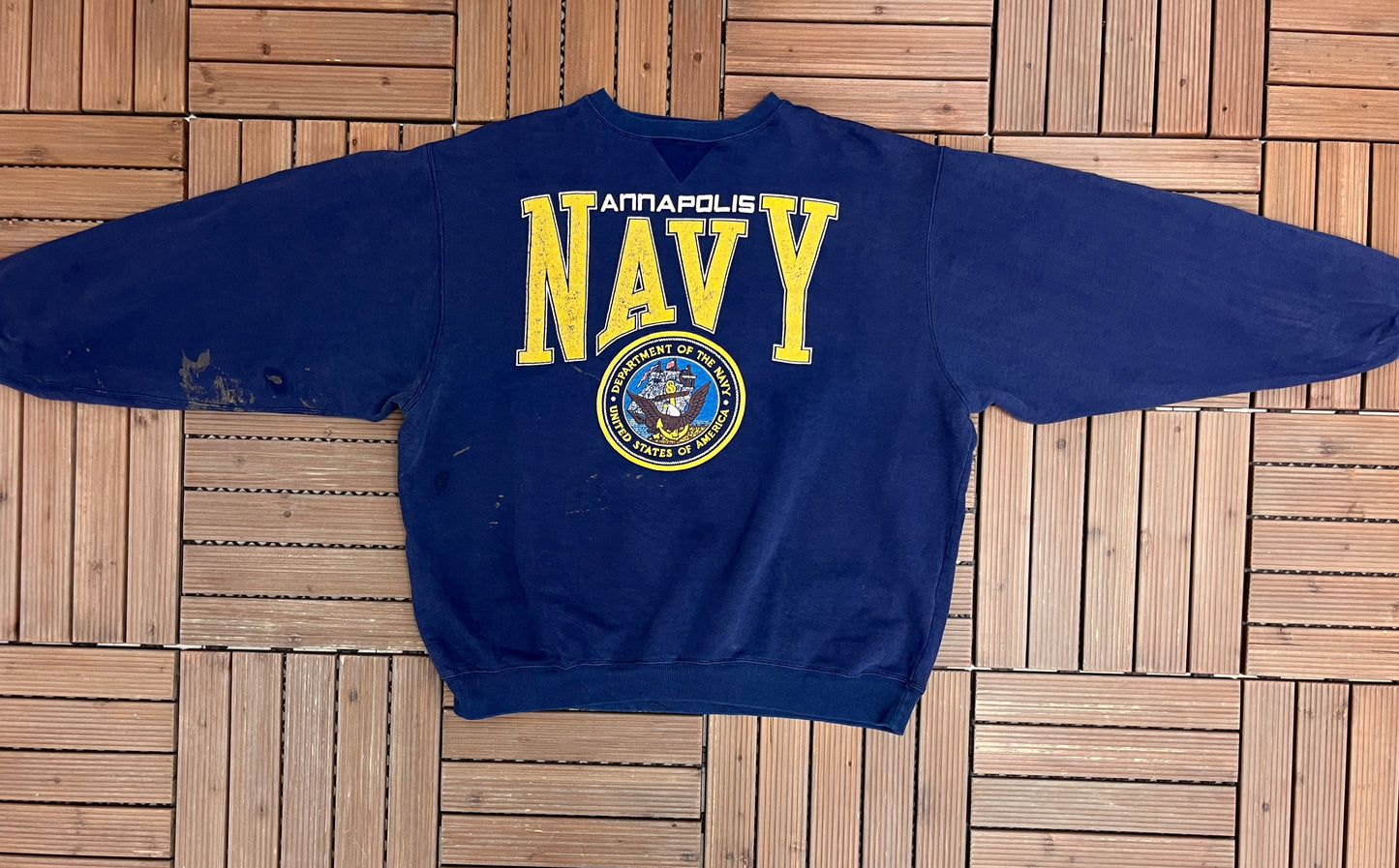 Annapolis Navy Graphic Crewneck | Size X-Large | Vintage 1990s Galt Sand College Blue Sweater |