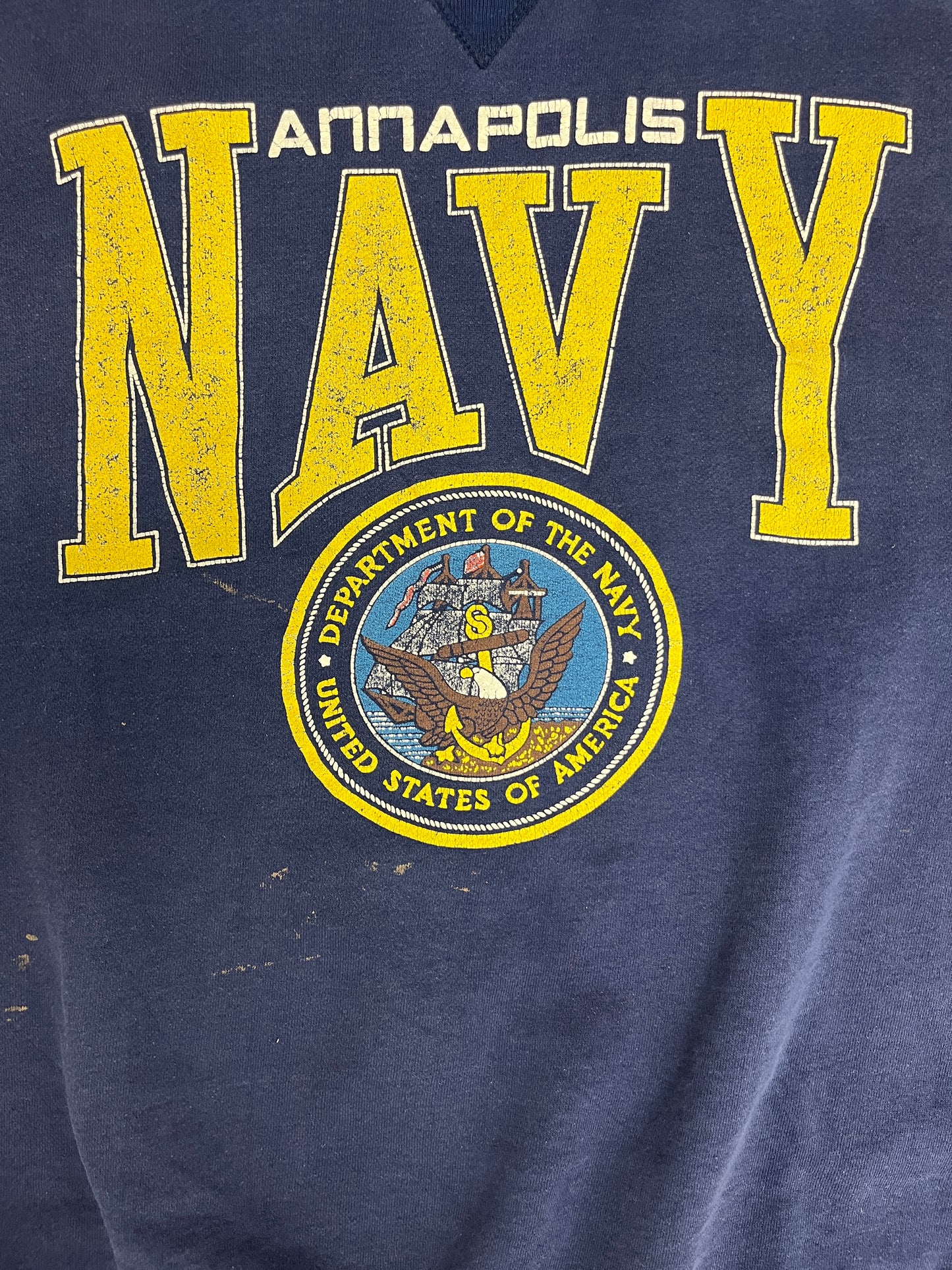 Annapolis Navy Graphic Crewneck | Size X-Large | Vintage 1990s Galt Sand College Blue Sweater |