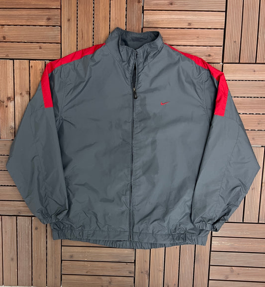 Nike Embroidered Swoosh Graphic Windbreaker | Size XX-Large | Vintage 2000s Branded Grey Windbreaker Jacket |