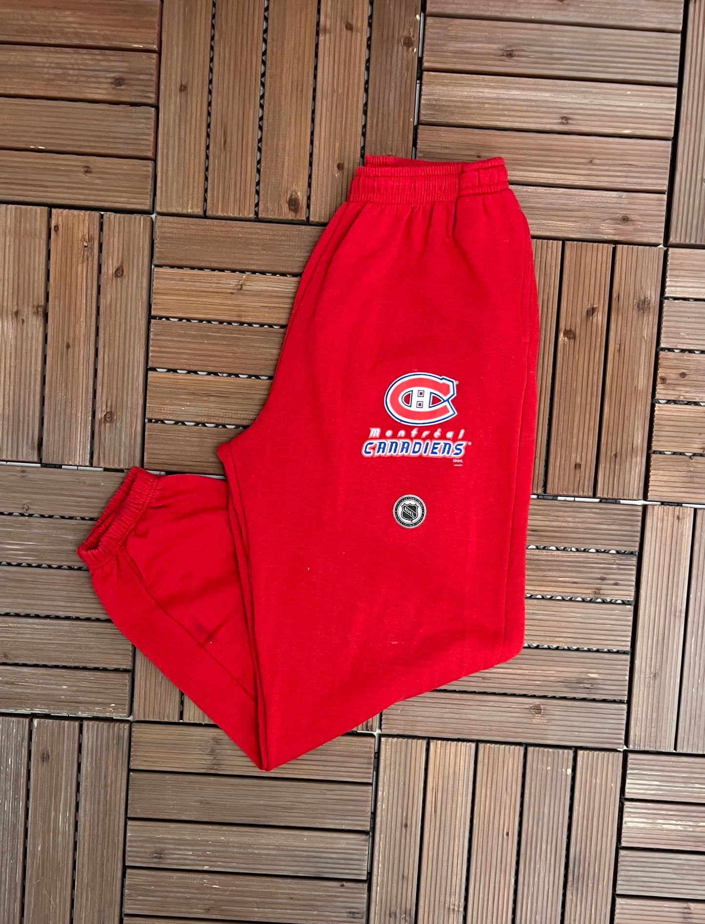 Montreal Canadiens Track Pants | Size Large | Vintage 1990s NHL Hockey Red Sweat Pants |