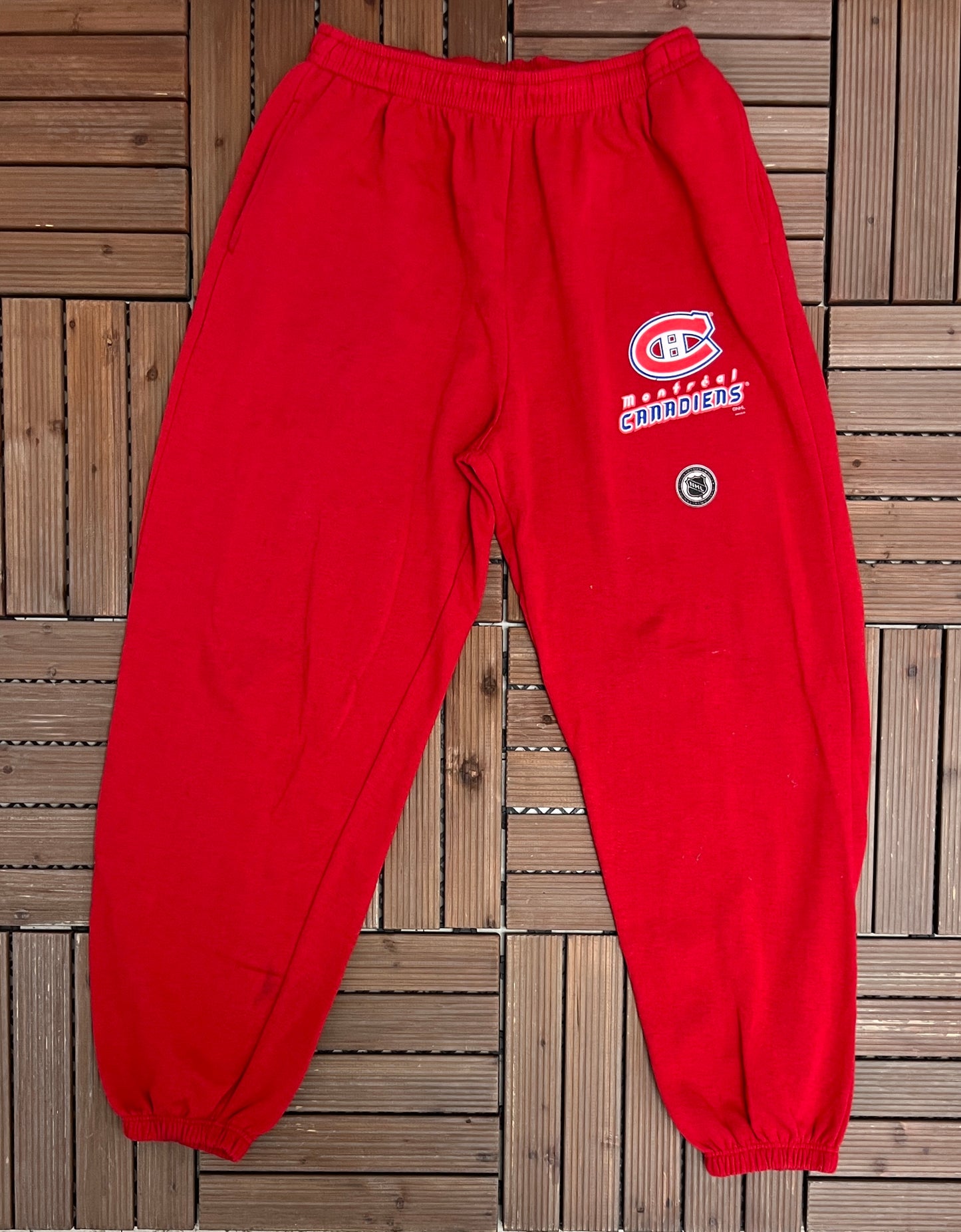 Montreal Canadiens Track Pants | Size Large | Vintage 1990s NHL Hockey Red Sweat Pants |