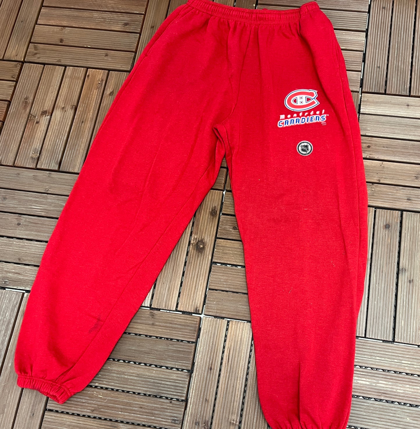 Montreal Canadiens Track Pants | Size Large | Vintage 1990s NHL Hockey Red Sweat Pants |
