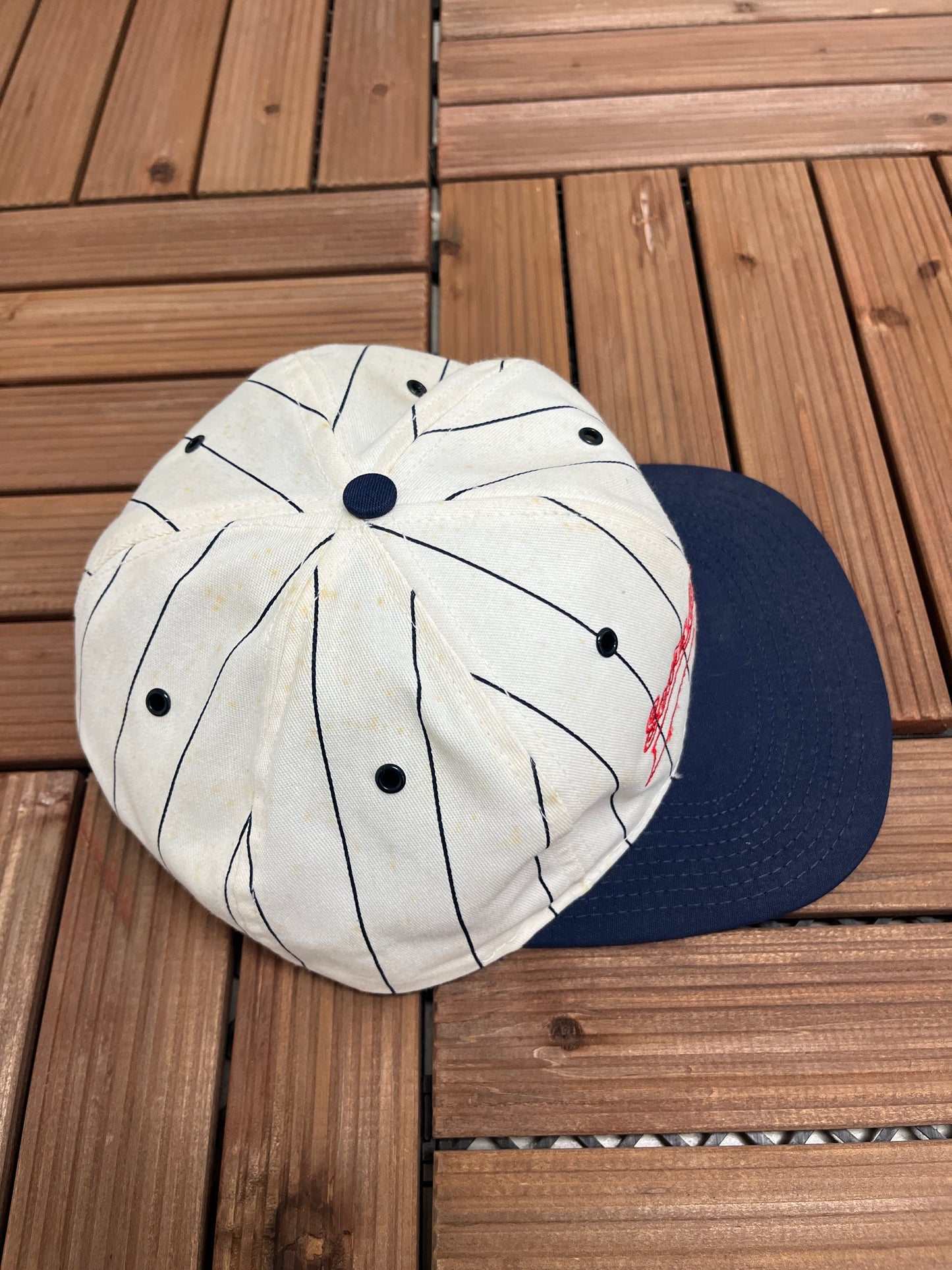 Sears Chargers Graphic Hat | Snap Back | Vintage 1990s Made in USA Pinstripe White Cap |