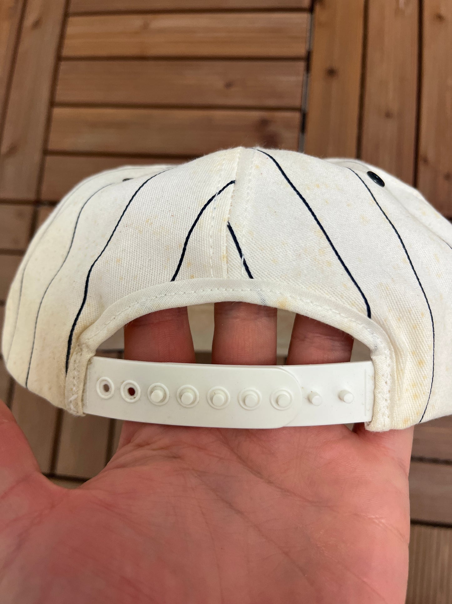Sears Chargers Graphic Hat | Snap Back | Vintage 1990s Made in USA Pinstripe White Cap |