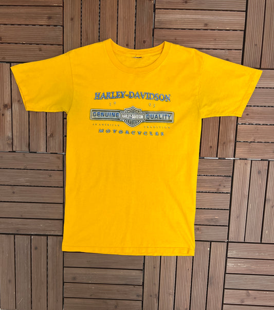 Harley Davidson Orlando, Florida Graphic Tee | Size Medium | Vintage 2000s Biker Motorcycle Yellow T-Shirt |