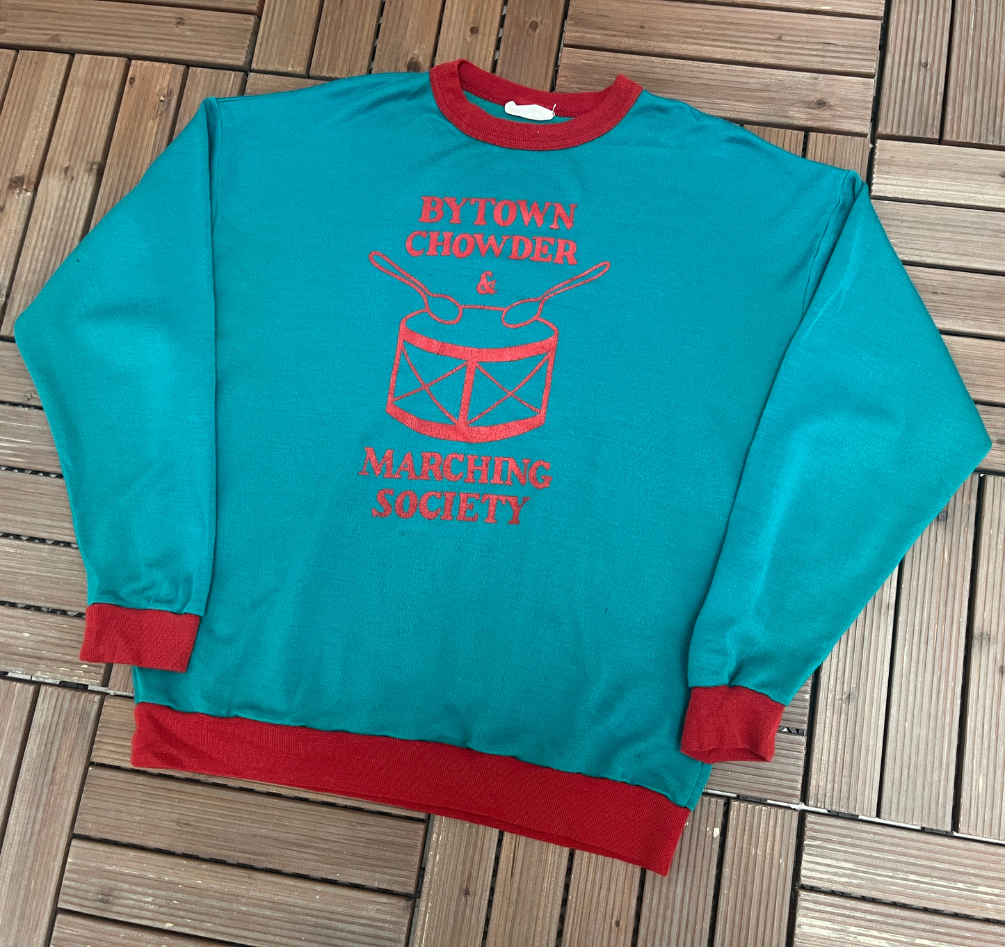 Bytown Chowder & Marching Society Graphic Crewneck | Size X-Large | Vintage 1990s Teal Promotional Sweater |