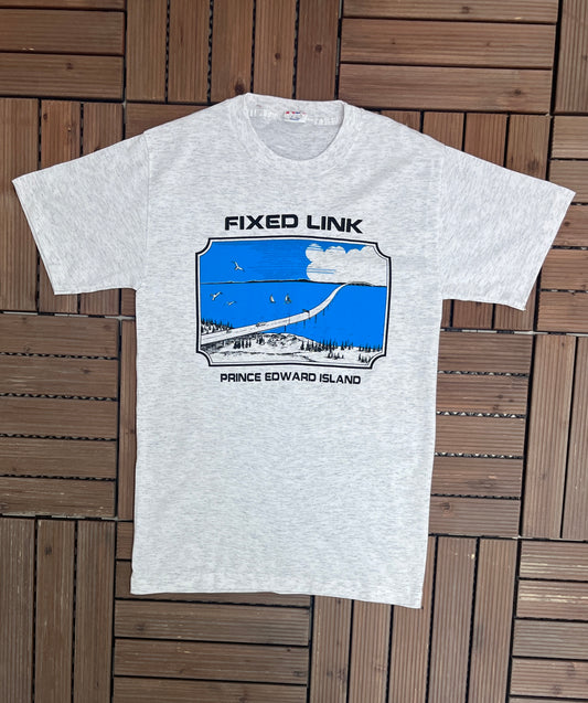 Fixed Link, Prince Edward Island Graphic Tee | Size Small | Vintage 1990s Single Stitch Tourist Grey T-Shirt |