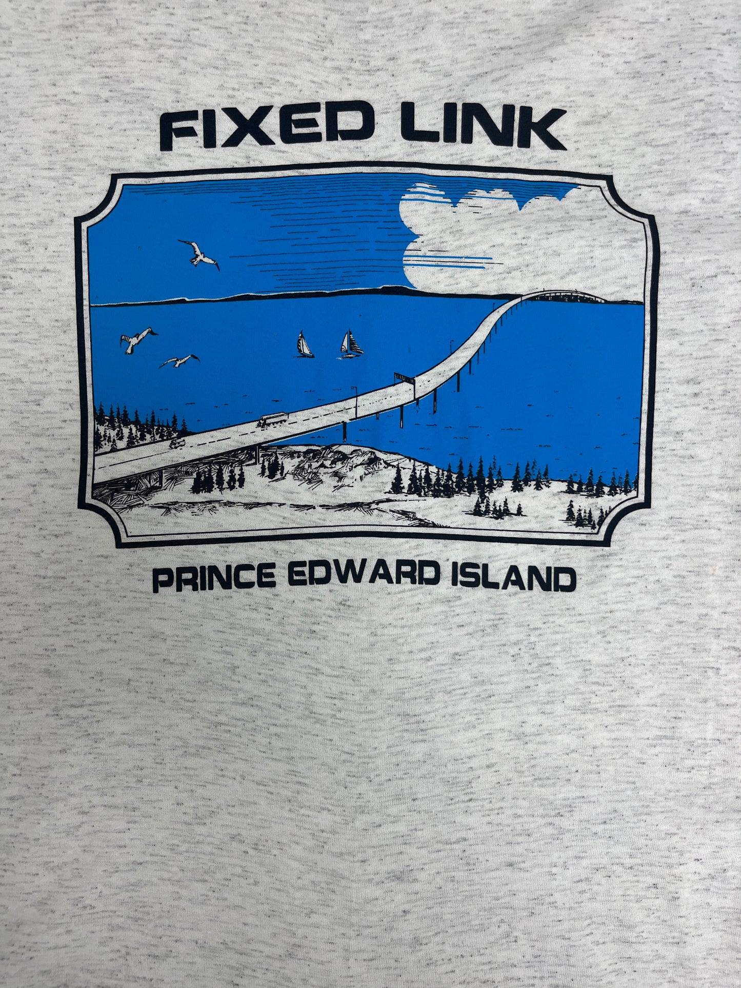 Fixed Link, Prince Edward Island Graphic Tee | Size Small | Vintage 1990s Single Stitch Tourist Grey T-Shirt |