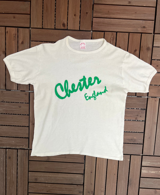 Chester, England Puff Print Graphic Tee | Size X-Large | Vintage 1990s Tourist White T-Shirt |