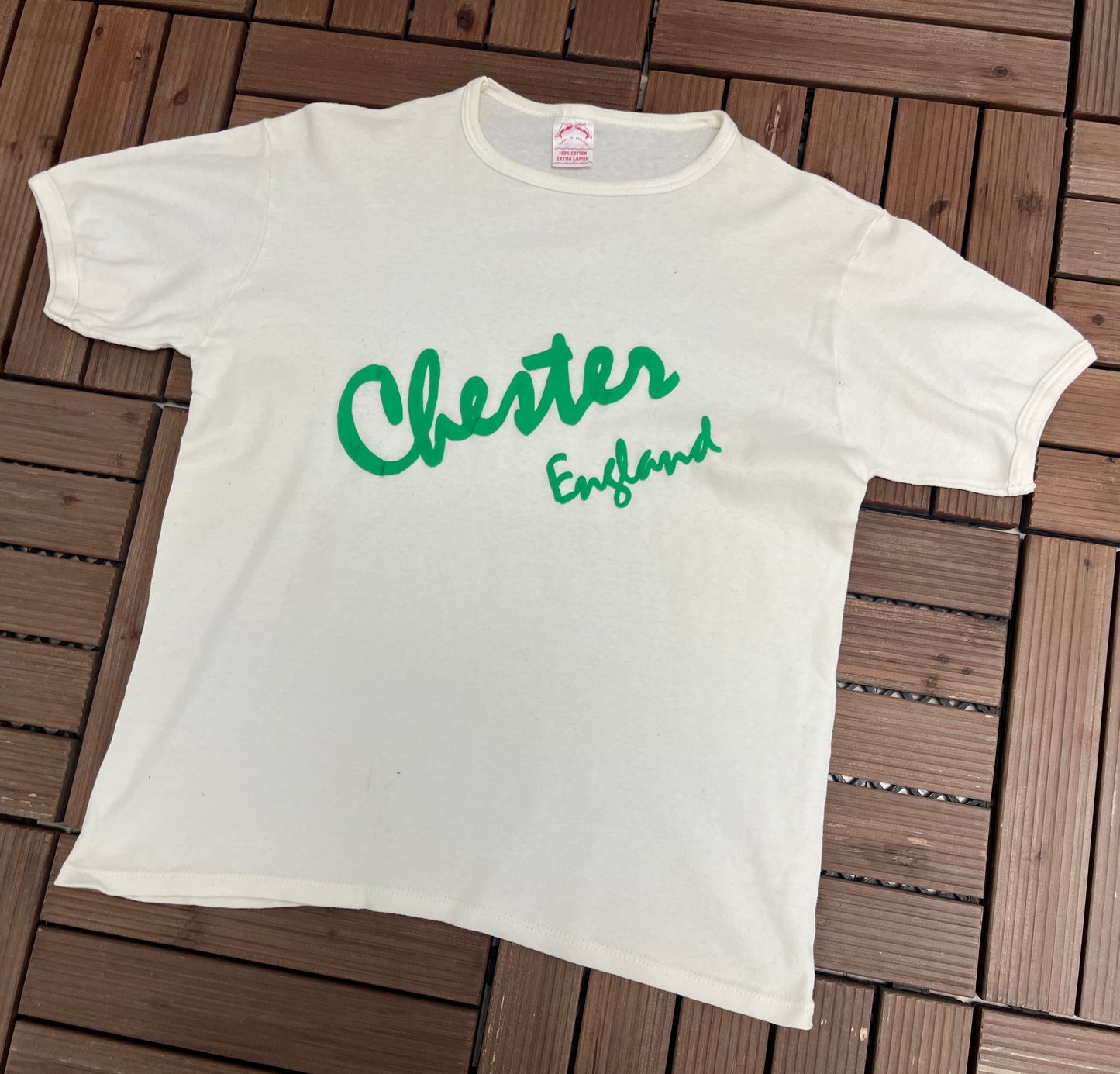 Chester, England Puff Print Graphic Tee | Size X-Large | Vintage 1990s Tourist White T-Shirt |