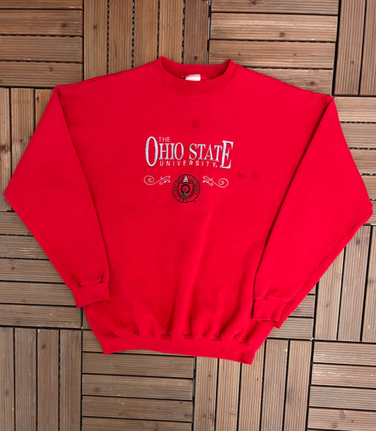 Ohio State Buckeyes Embroidered Graphic Crewneck | Size X-Large | Vintage 1990s College Sports Red Sweater | Made in USA |