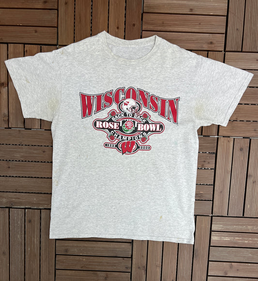 Wisconsin Badgers Rose Bowl 2000 Graphic Tee | Size X-Large | Vintage 2000s College Football Grey T-Shirt |