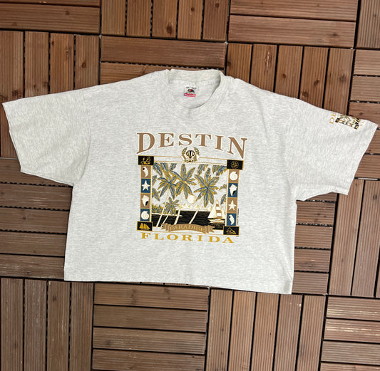 Destin, Florida Graphic Tee | One Size Fits All | Vintage 1990s Promotional Tourist Grey T-Shirt |