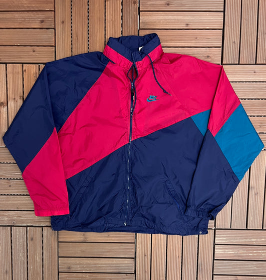 Nike Stitched Swoosh Logo Windbreaker Jacket | Size Large | Vintage 1990s Branded Colourful Windbreaker |