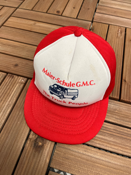 Maier-Schule GMC Graphic Hat | Snap Back | Vintage 1990s Promotional GMC White Cap |