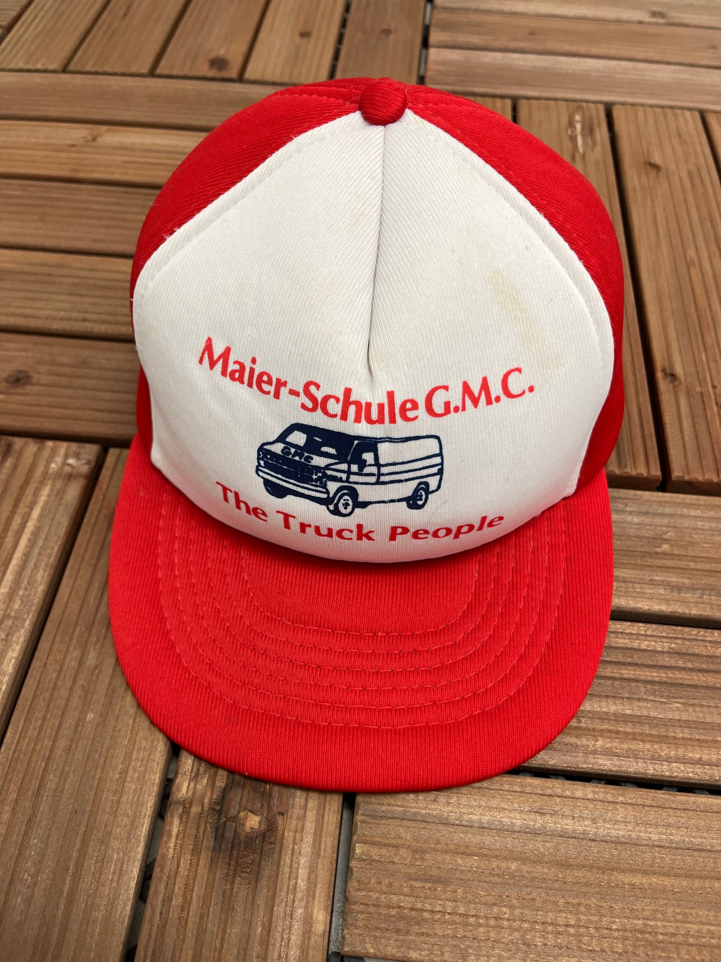 Maier-Schule GMC Graphic Hat | Snap Back | Vintage 1990s Promotional GMC White Cap |