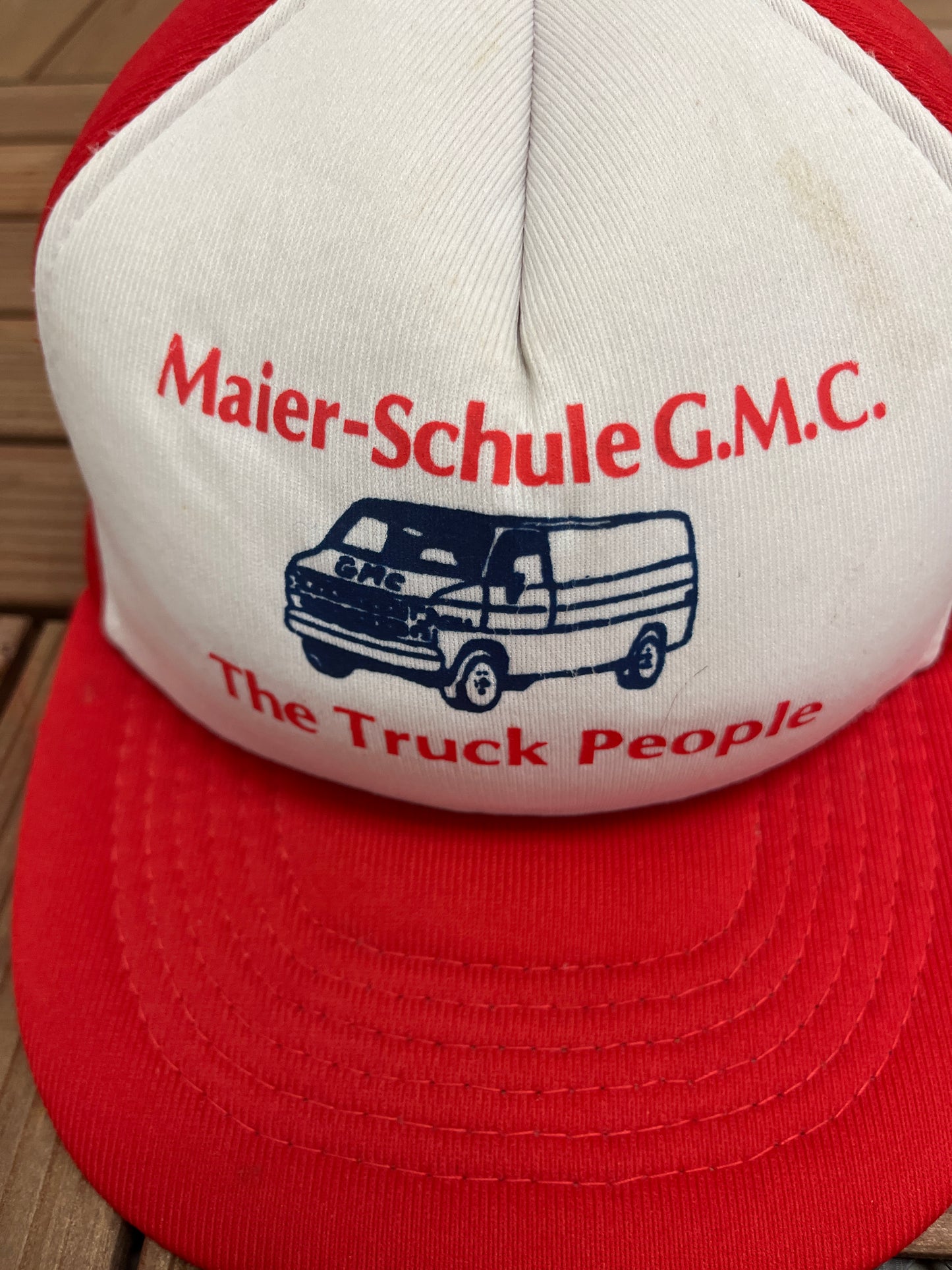 Maier-Schule GMC Graphic Hat | Snap Back | Vintage 1990s Promotional GMC White Cap |