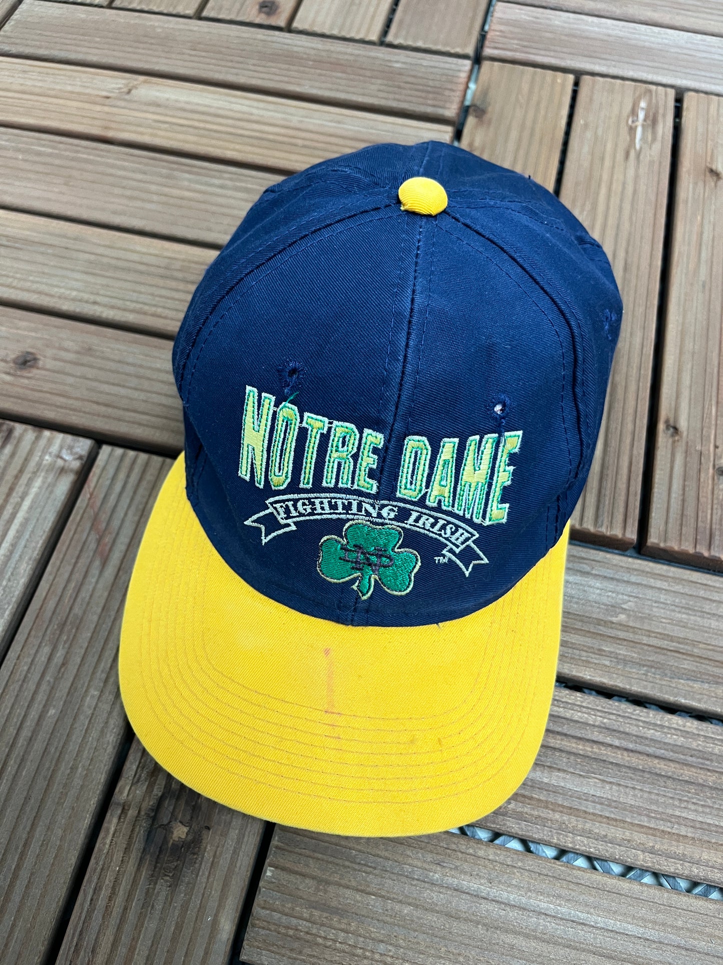 Notre Dame Fighting Irish Graphic Hat | Snap Back | Vintage 1990s College Sports Blue Cap |