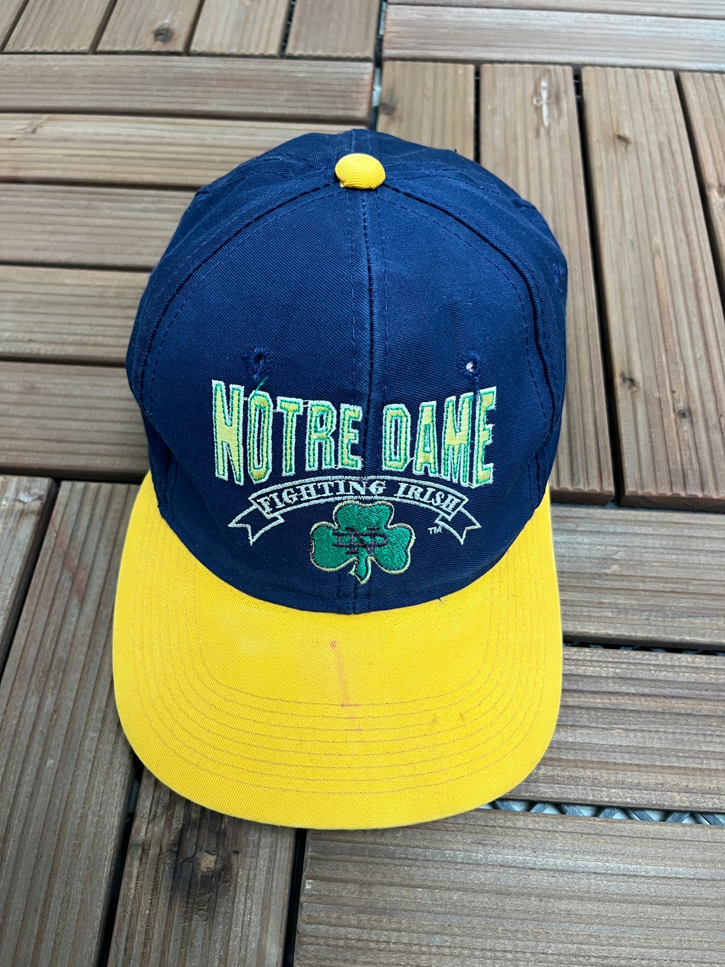 Notre Dame Fighting Irish Graphic Hat | Snap Back | Vintage 1990s College Sports Blue Cap |