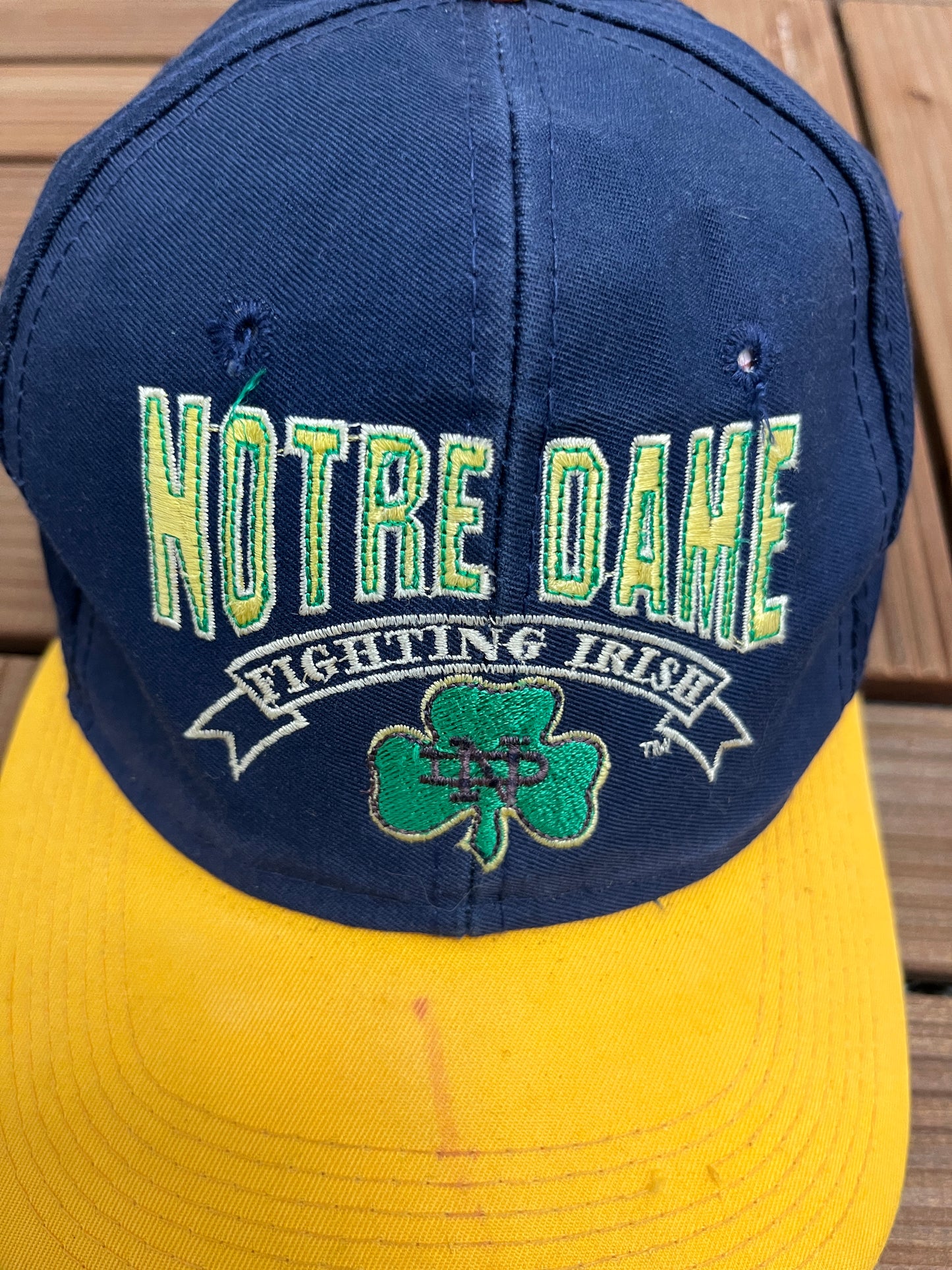 Notre Dame Fighting Irish Graphic Hat | Snap Back | Vintage 1990s College Sports Blue Cap |