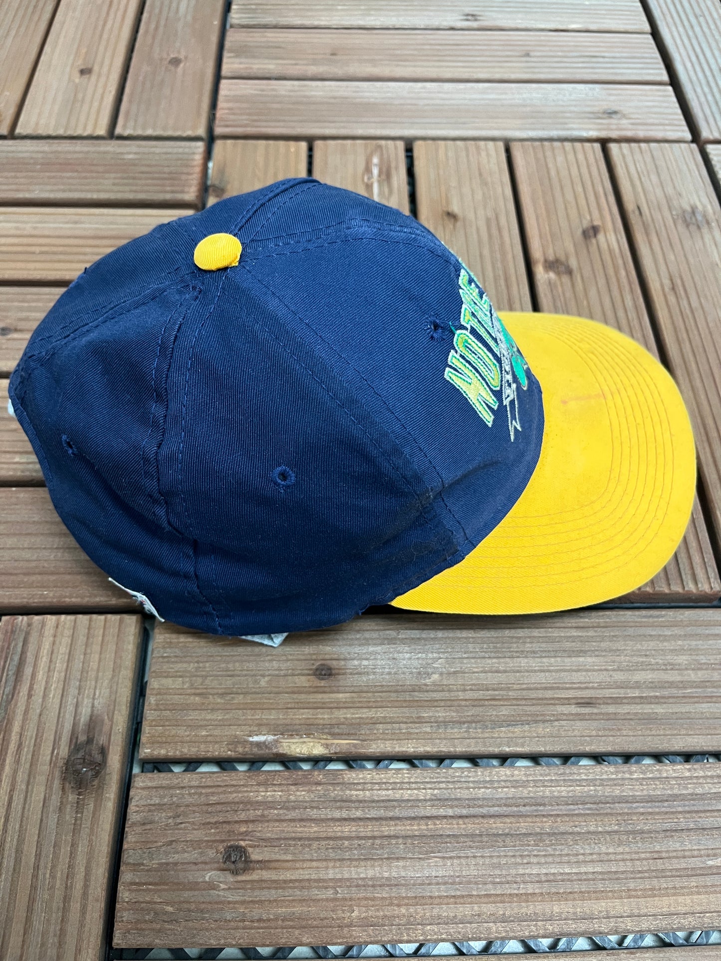 Notre Dame Fighting Irish Graphic Hat | Snap Back | Vintage 1990s College Sports Blue Cap |