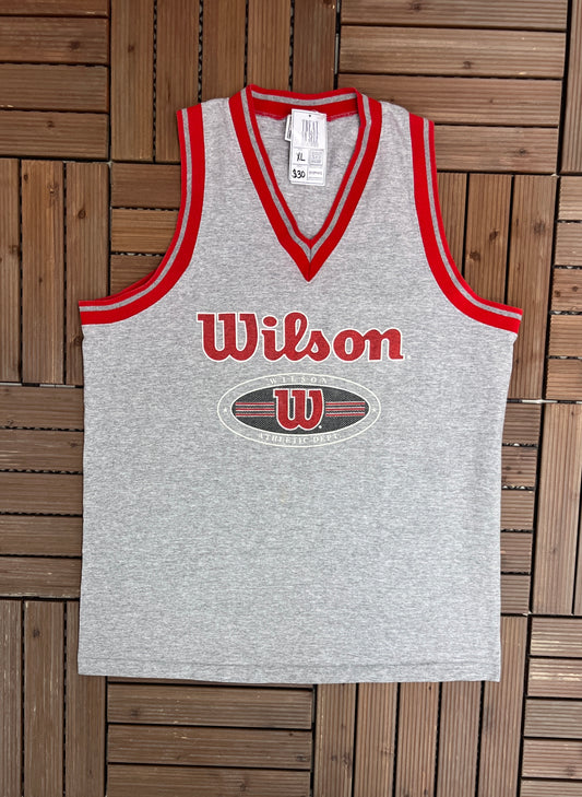 Wilson Athletic Dept.  Graphic Tee | Size XL | Vintage 1990s Tennis Branded Grey Tank Top Vest T-Shirt | Free Shipping to USA |